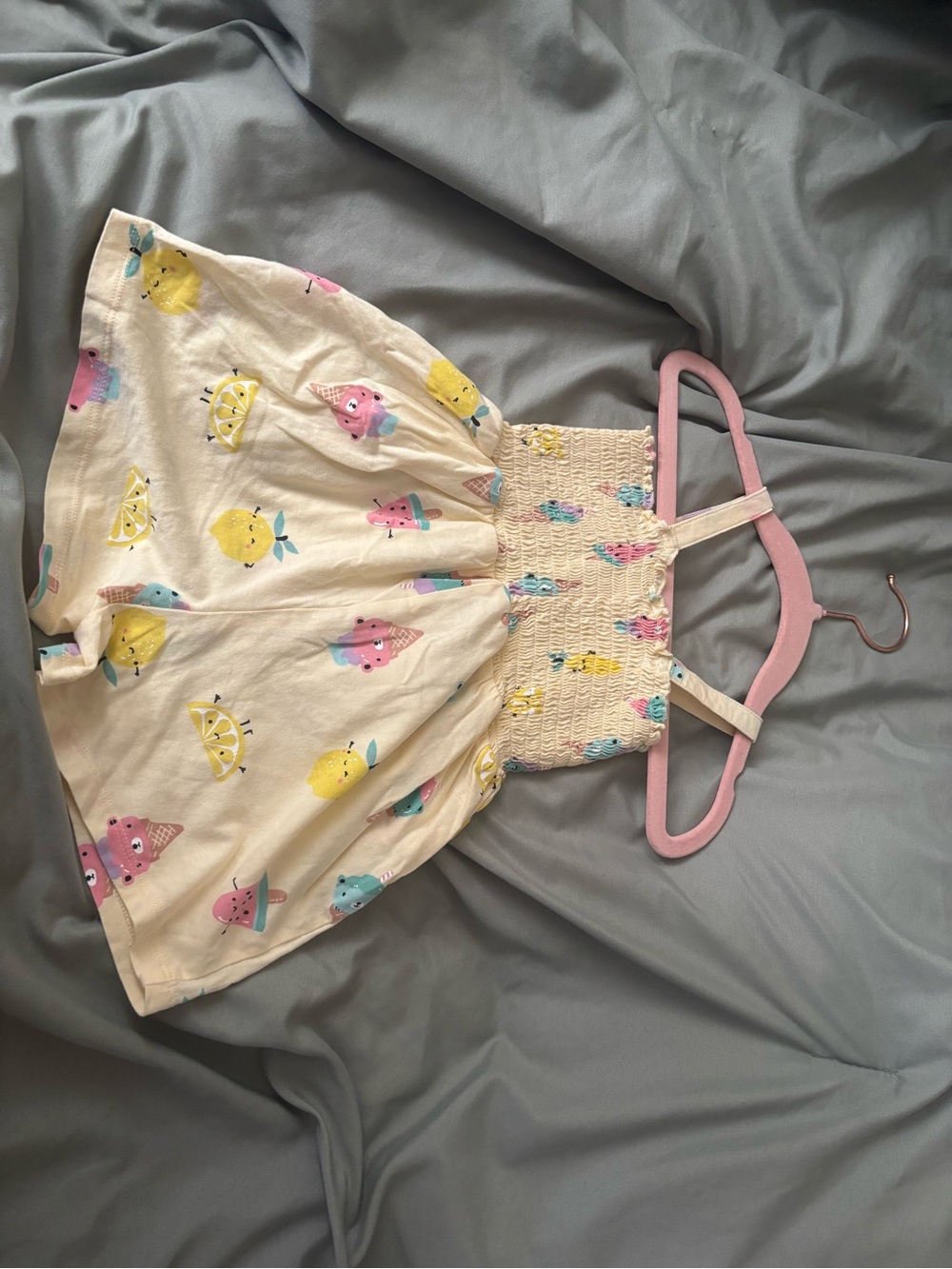 H&M Cream Smocked Baby Sundress with Pastel Floral Accents